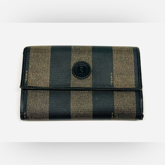 FENDI FF Striped leather trifold wallet